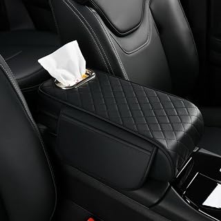 Car Center Console Cover for Mercedes-Benz SLK-Class/R171(2004–2011), Leather Car Armrest Box Mat, Arm Rest Protector Cushion, with Tissue Slot and 2 Storage Bags Auto Accessories,Black