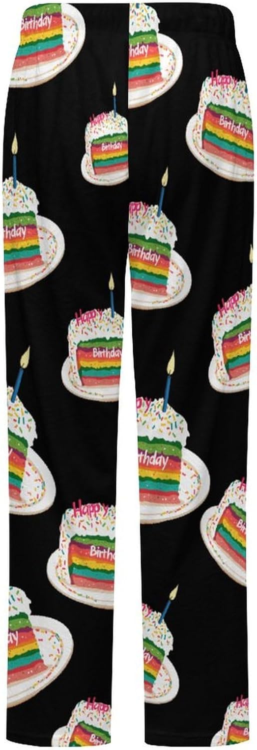 Colorful Cake Happy Birthdays Flannel Pajama Pants Women Soft Fleece Sleep Pj Lounge Bottoms