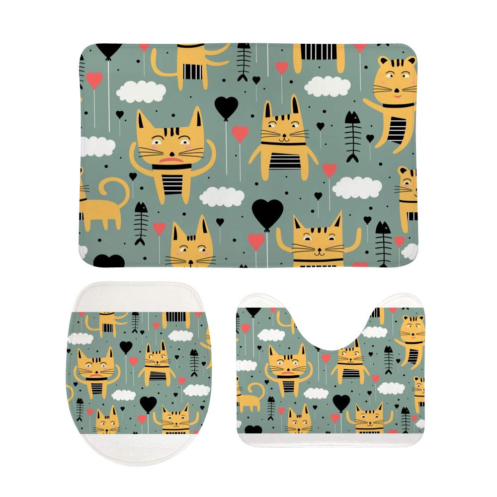 Tapis de salle de bain antidérapants et contour WC chat lavables à la main