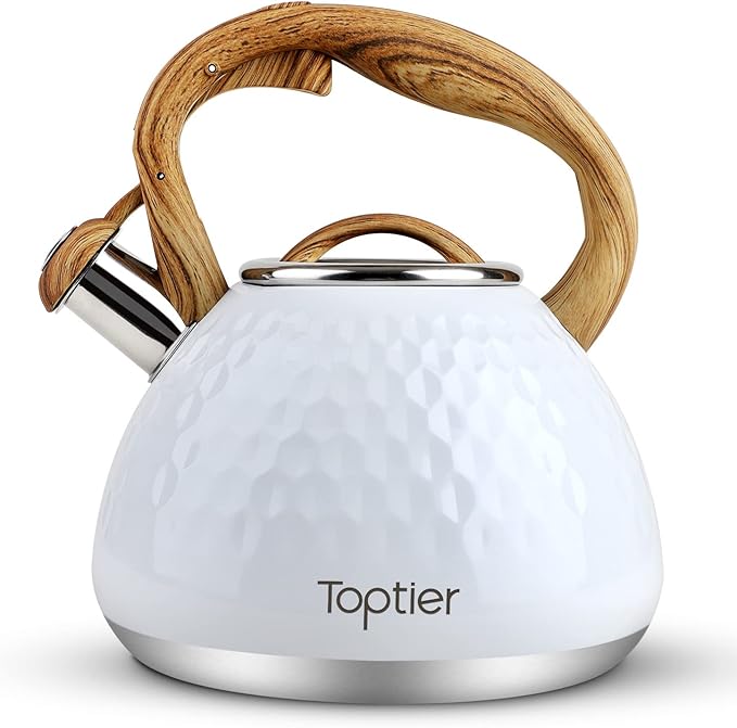 Tea Kettle, Toptier Teapot Whistling Kettle with Wood Pattern Handle Loud Whistle