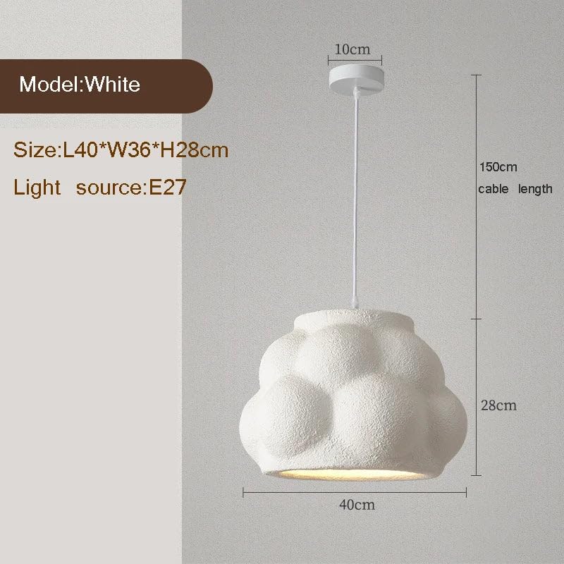 Image of Modern Cloud Pendant Light, White Semi-Sphere White Resin Hanging Lamp, Home Deco Living Room Ceiling Light Fixture, 40cm (Narrow-Cloud)