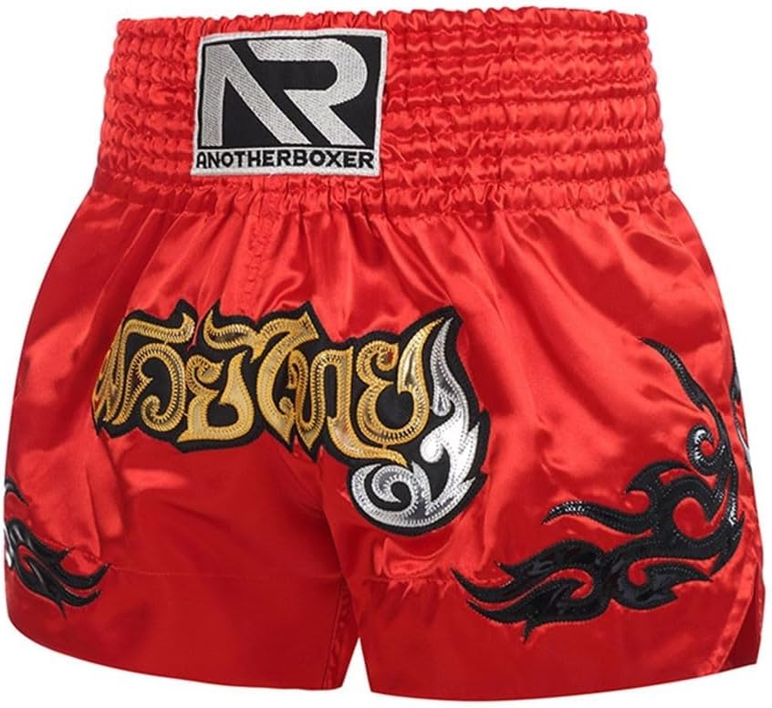 HpLive MMA Muay Thai Shorts, Training Shorts, Unisex Boxing Fitness Shorts, Breathable Elastic Waistband, Printed Pattern Shorts (XXL Red)