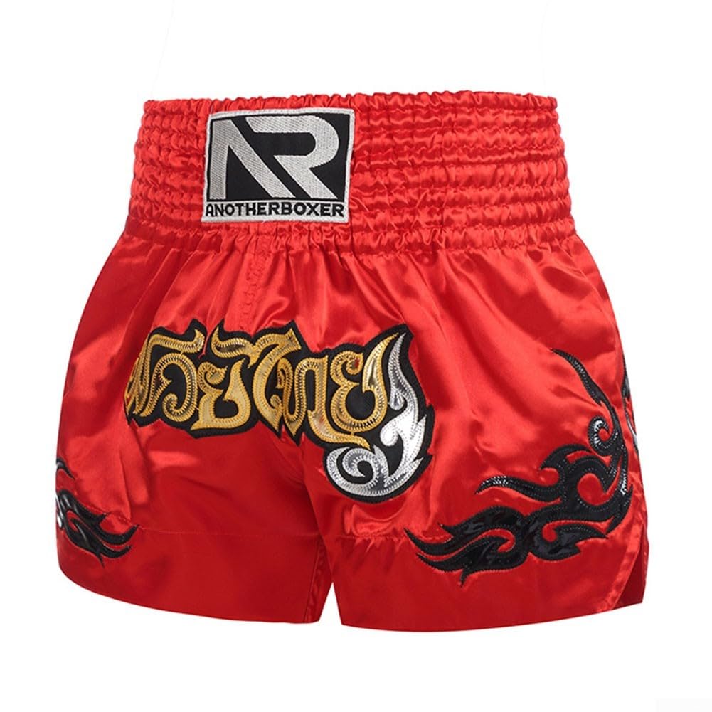 HpLive MMA Muay Thai, pantaloncini da allenamento, unisex, per boxe, fitness, traspiranti, elasticizzati, motivo stampato, pantaloncini (M rosso)