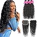 Lace Rosa 9A Brazilian Virgin Hair Deep Wave 3 Bundles with Free Part Closure(14 16 18+12,lace closure)100% Unprocessed Natural Color Can Be Dyed and Bleached