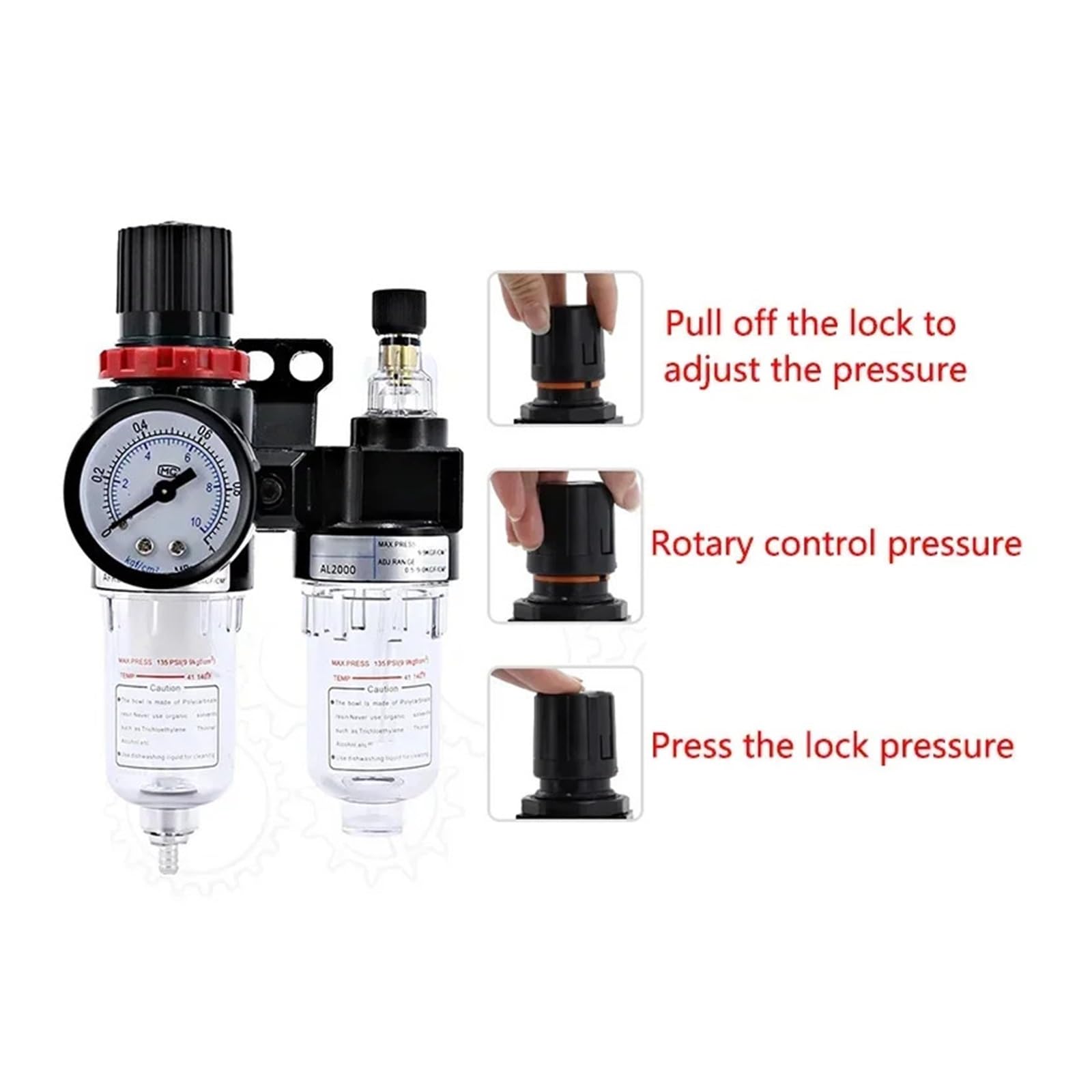 1/5 pièces AFC2000 G1/4 compresseur d'air séparateur Huile-Eau Filtre à air réducteur de Pression for AFR2000 + AL2000(5 Sets,AFC2000)