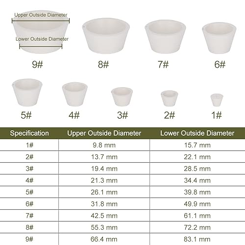 Miniatura 2 de db11 FunChem - Conos adaptadores de filtro, paquete de 9 unidades de tapones de goma de cuello cónico blanco resistentes al desgaste, juego de conos