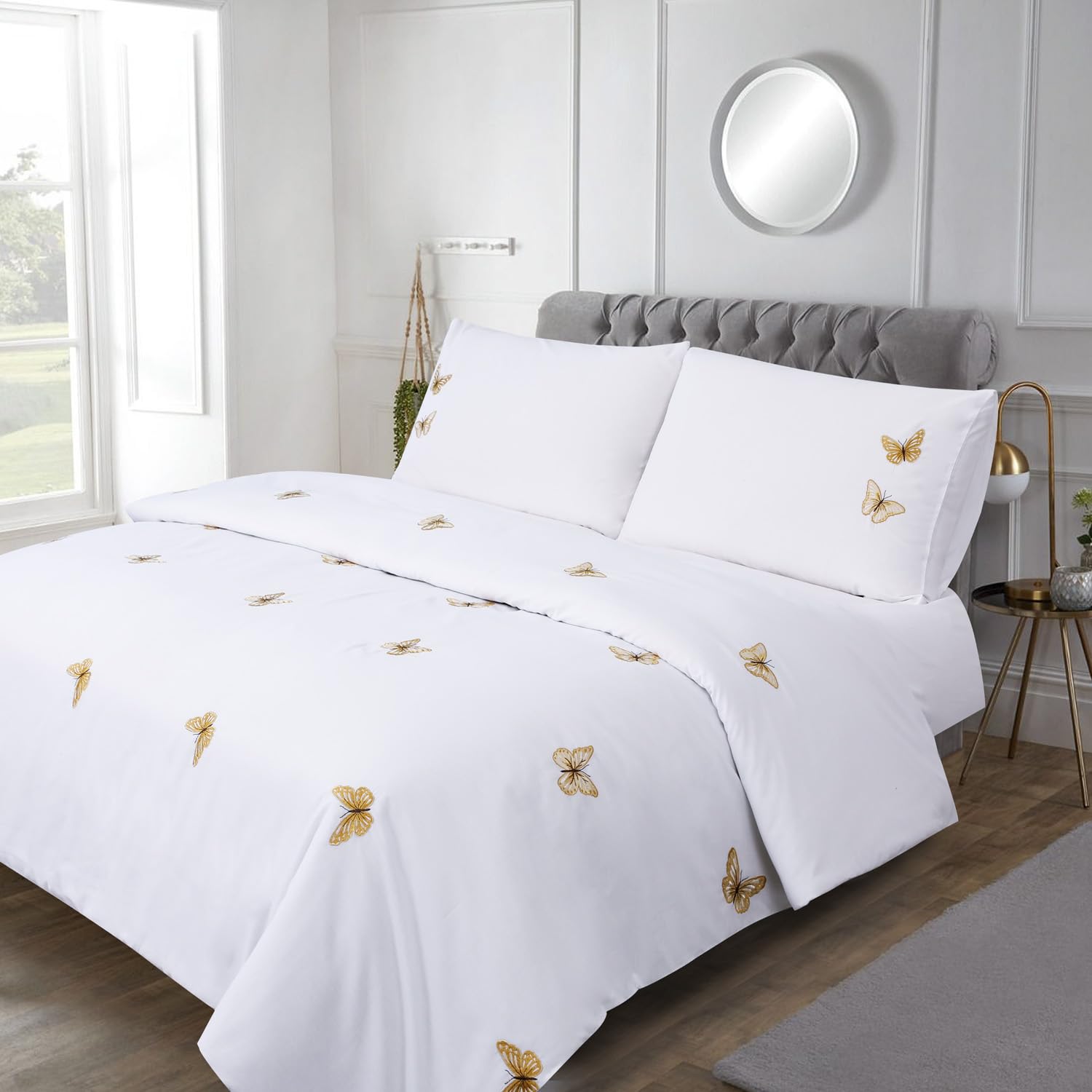 Chlophy Mustard Yellow Butterfly Duvet Cover Embroidered Double White Girls Spring Duvet Sets Luxury Elegant Pretty Kids - Image 3
