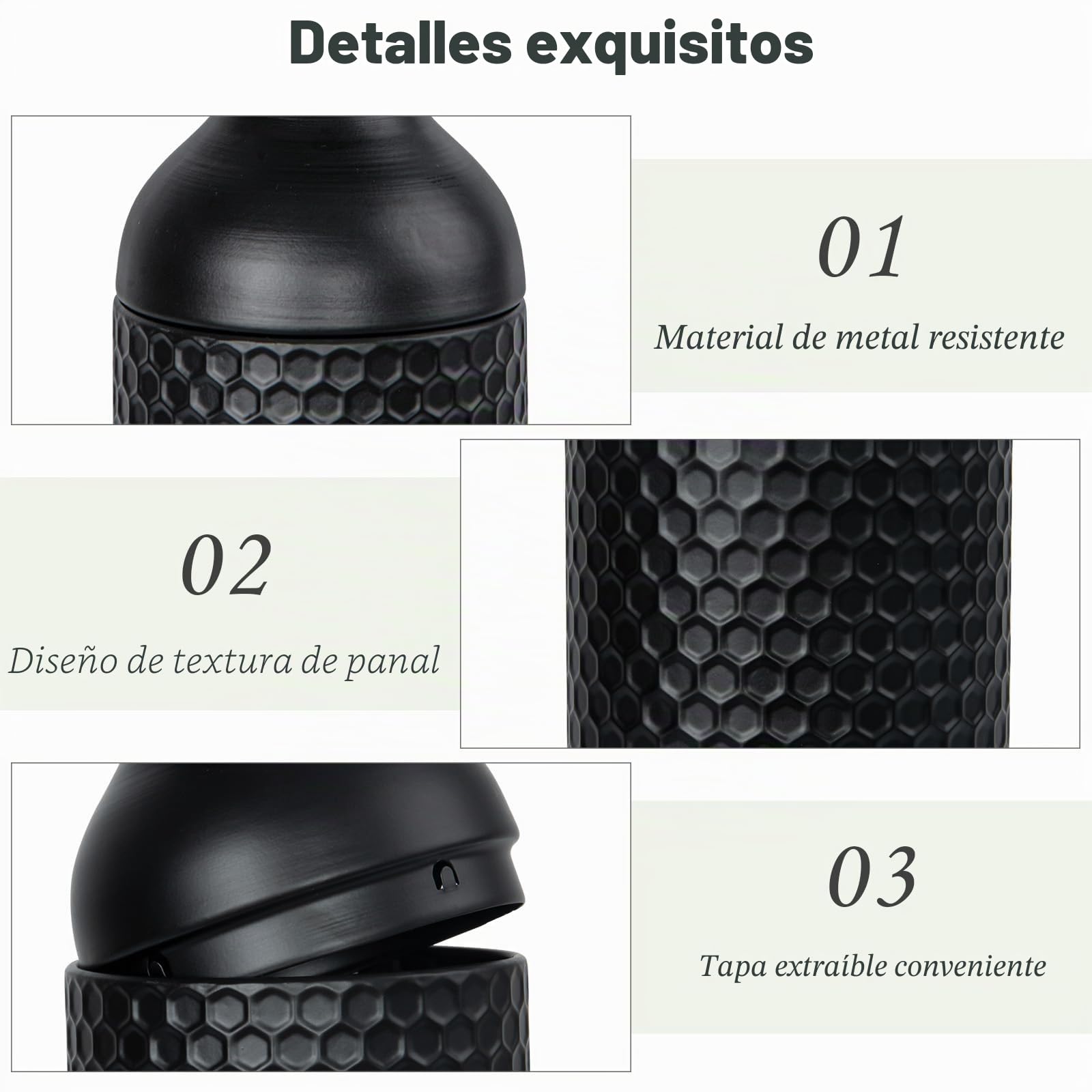 Jarrones negros grandes, 69/51/42 cm, 3 jarrones de flores de metal con textura de panal moderno para salón, rincón de casa, pasillo, decoración (con superficie lisa)