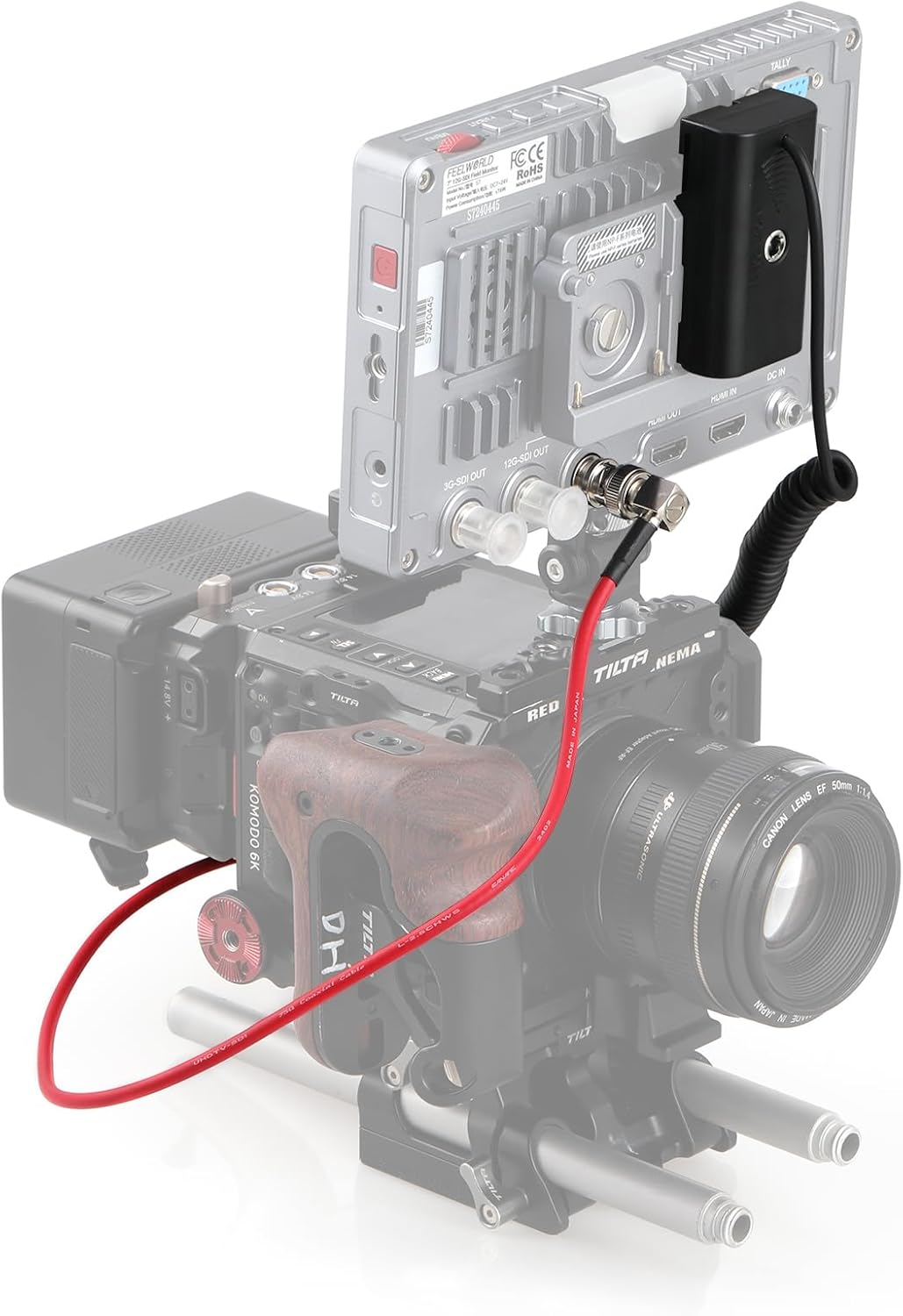 Alvin's Cables 12G SDI Flexible Coaxial Cable BNC Male to Male Right Angle for RED Komodo| Atomos Monitor 75 Ohm Shielded Cable for 4K Video Camera, Red