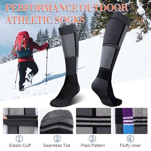 Reamphy 2 Paar Merinowolle Skisocken für Herren Damen,Wintersocken Warme Dicke Kniestrümpfe Skistrümpfe,Thermosocken Schnelltrocknende Atmungsaktiv Skifahren Socken für Outdoor Wintersport,Laufen,Ski – Bild 5