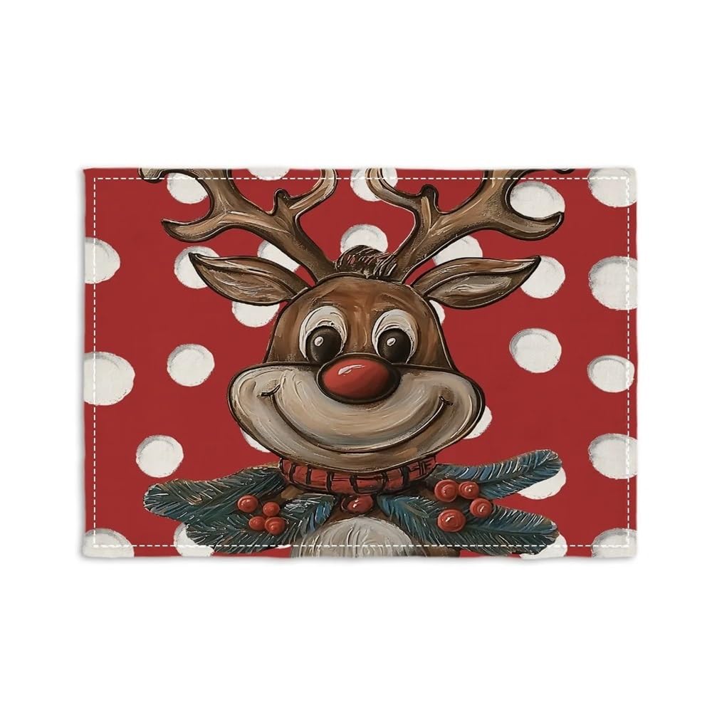 4Pcs Red Merry Christmas Placemats Winter Xmas Birds Table Mats Holiday Snowflakes Rustic Kitchen Dining For Home Party(BJT-250720000023,8Pcs-30X45cm(12X18in)