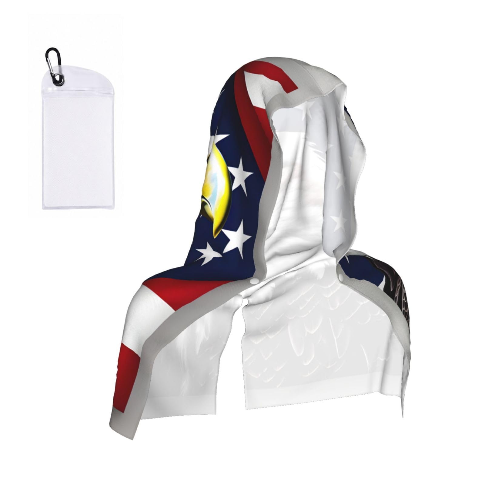 DUWAA Bald Eagle Flag Print Reusable Hoodie Cooling Neck Wrap, Hot Weather Outdoor Sports Workout Head Towel For Stay Chill