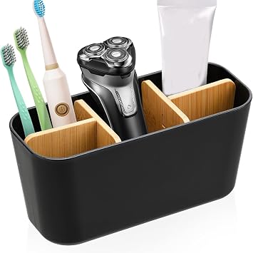 Multifunctional Bathroom Toothbrush Holder - Detachable 5-Compartment Storage Container for Household UseBlack