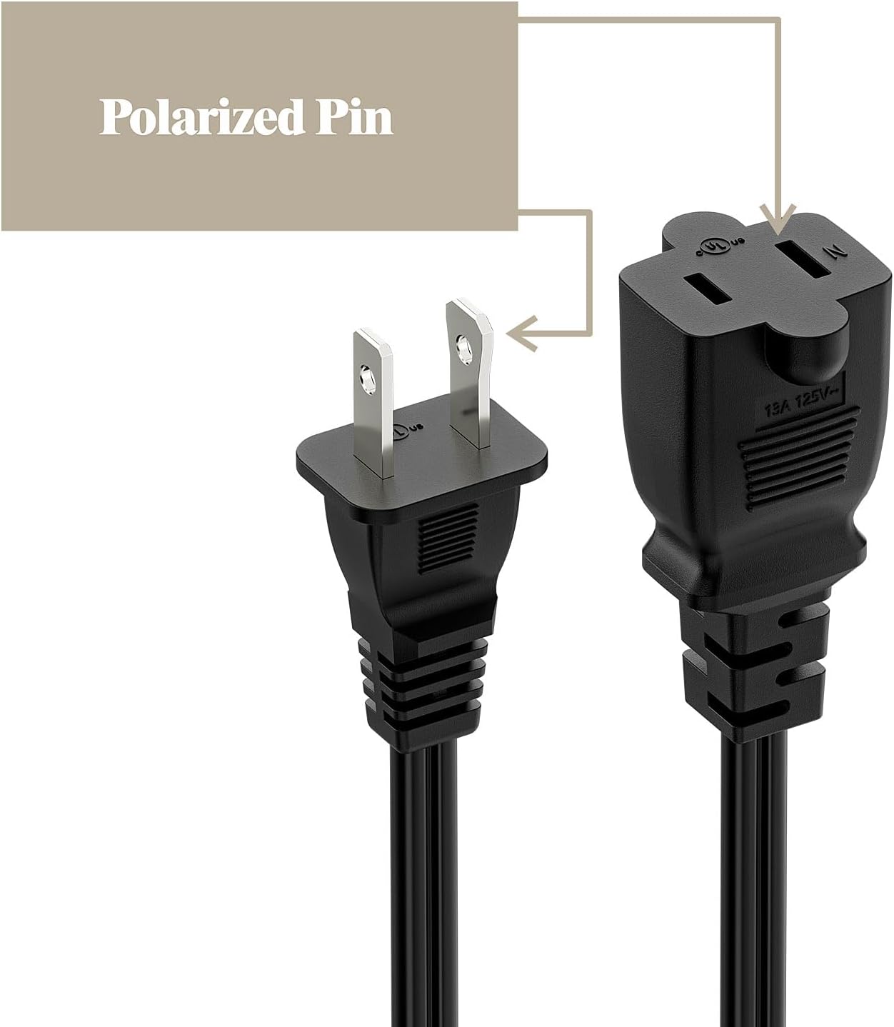 0.6Meter On Off Switch Extension Cord, 2-Prong/2 Outlet Polarized Extension Cord with Switch 12A/125V for Your Chargers/Lamp/Power Adapters etc, 16AWG Cord