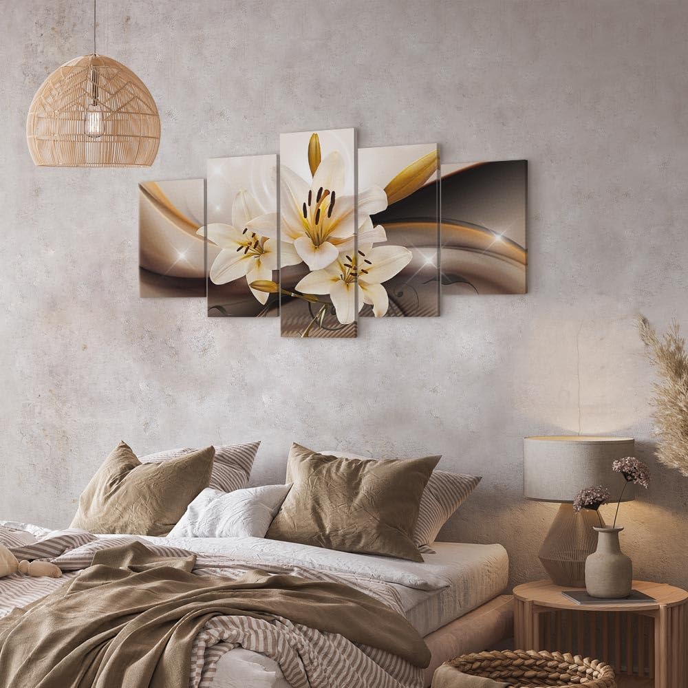 Cuadros B&D XXL - Cuadro en Lienzo Flores Lirios 200x100 cm 5 piezas - Impresión en material tejido no tejido cuadros decoracion salon modernos lienzos - Naturaleza Abstracto b-A-0251-b-n
