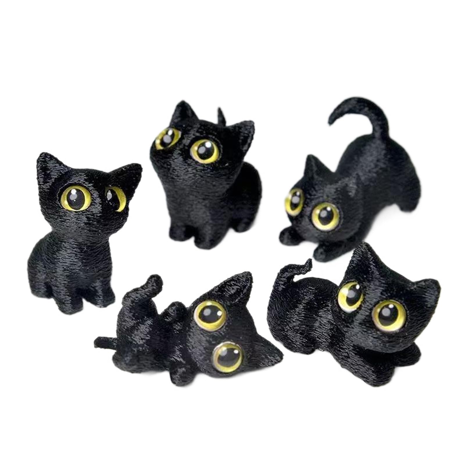 InteDesign Mini Black Cat Sculpture, 5PCS Cat Lover Gifts, Cute Cat Statue Ornament for Home Office Desk Decor, Lucky Cats Gifts for Women Men