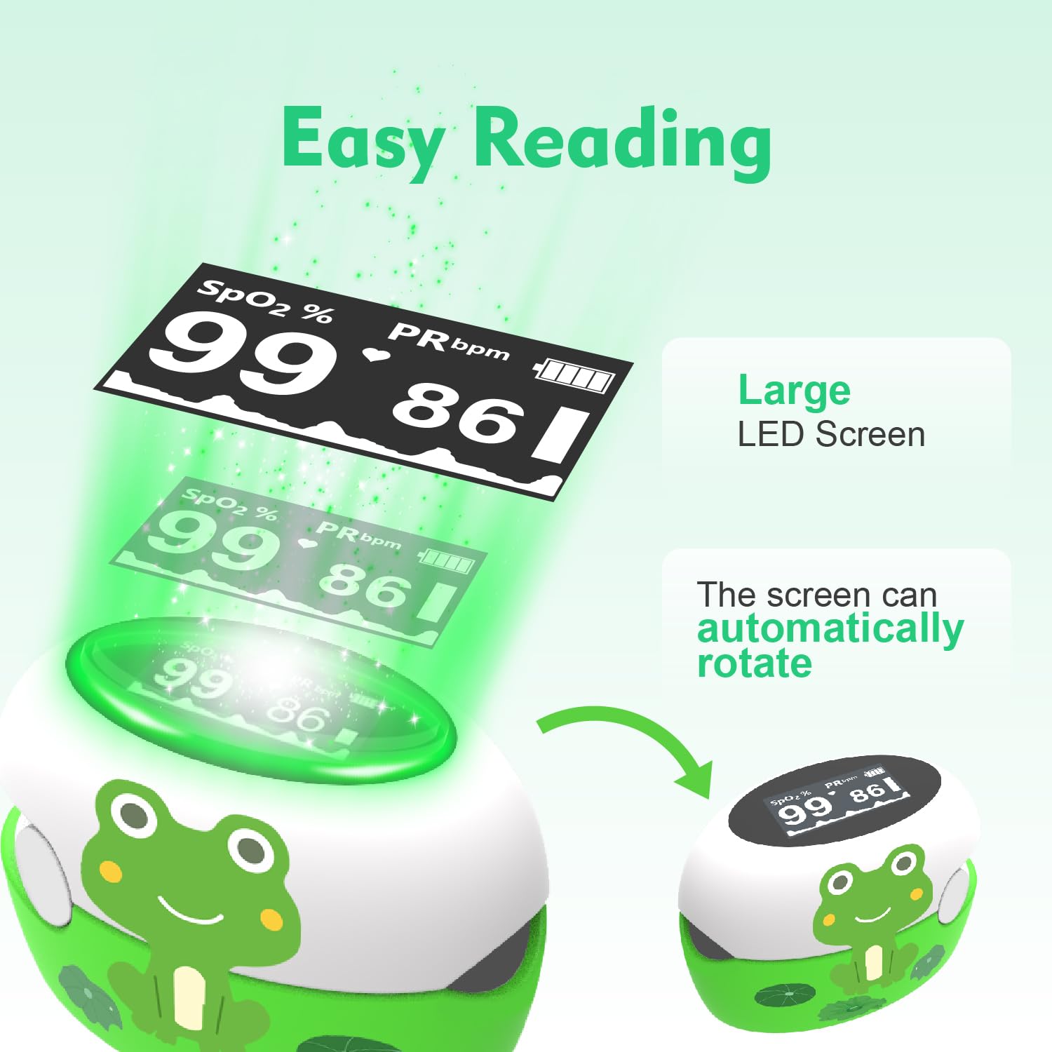 Oximètre d'impulsion de pointe du doigt pour les enfants, saturation d'oxygène pédiatrique rapide et moniteur de fréquence cardiaque, moniteur SpO2 rechargeable avec écran lumineux pour bébé nourrisso
