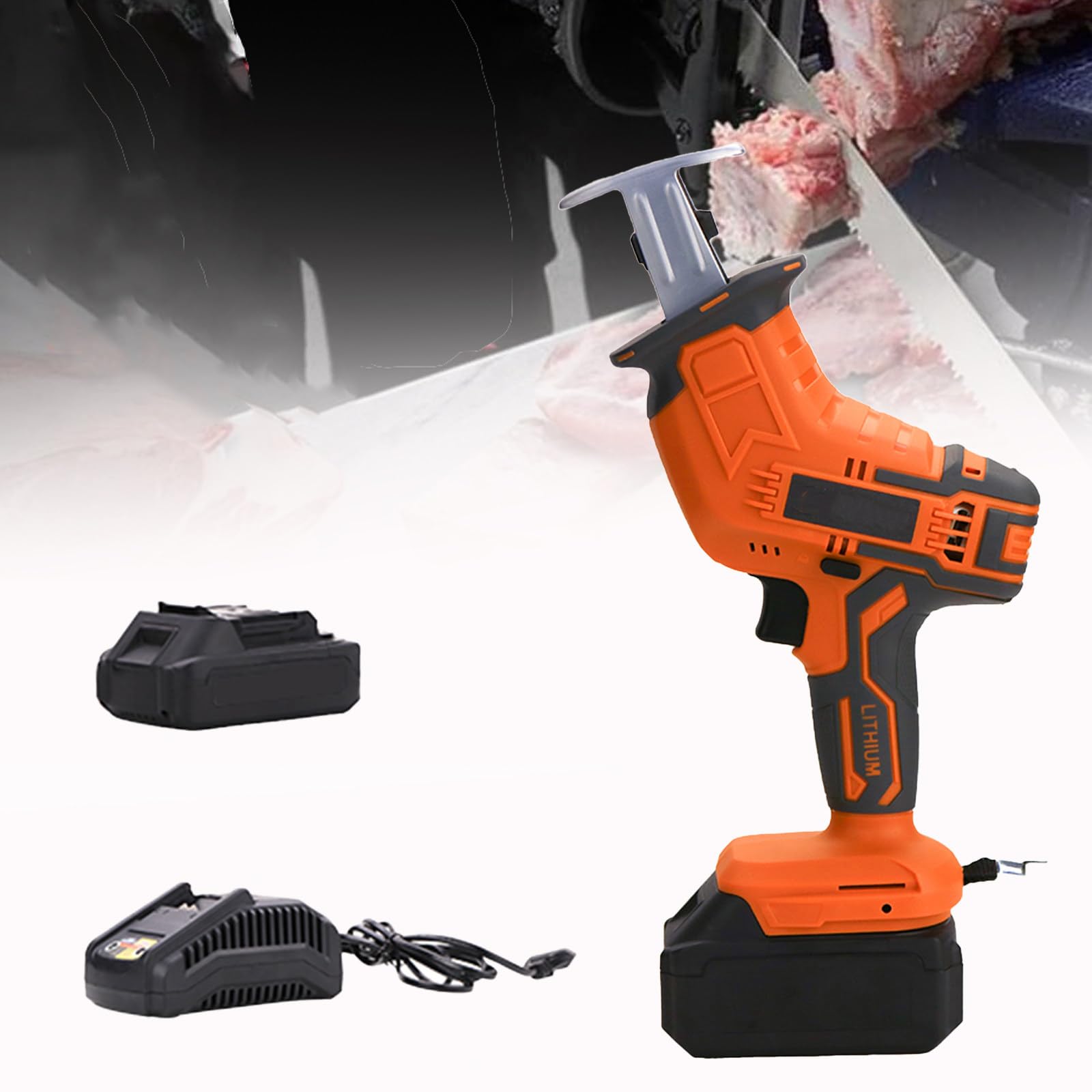 LYDZUSDP Bone Saw Butcher Saw Battery Powered Electric Meat Saw Labor Saving Efficient Cordless Saber Saw with Li-Ion Battery and Charger (C)