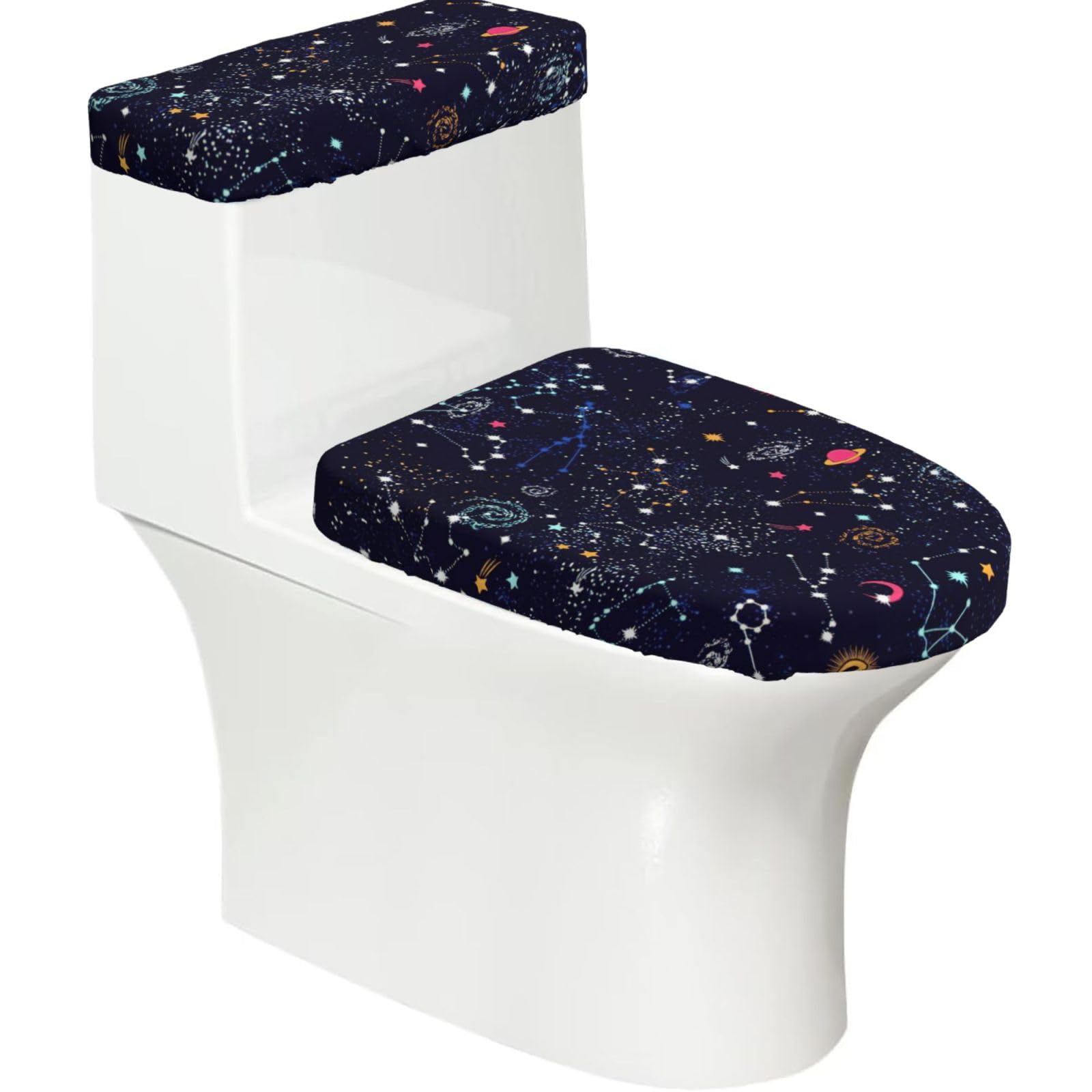 Star Constellation Map Printed Toilet Tank and Lid Cover Set of 2 for Most Bathrooms, Fits Elongated Round Toilets