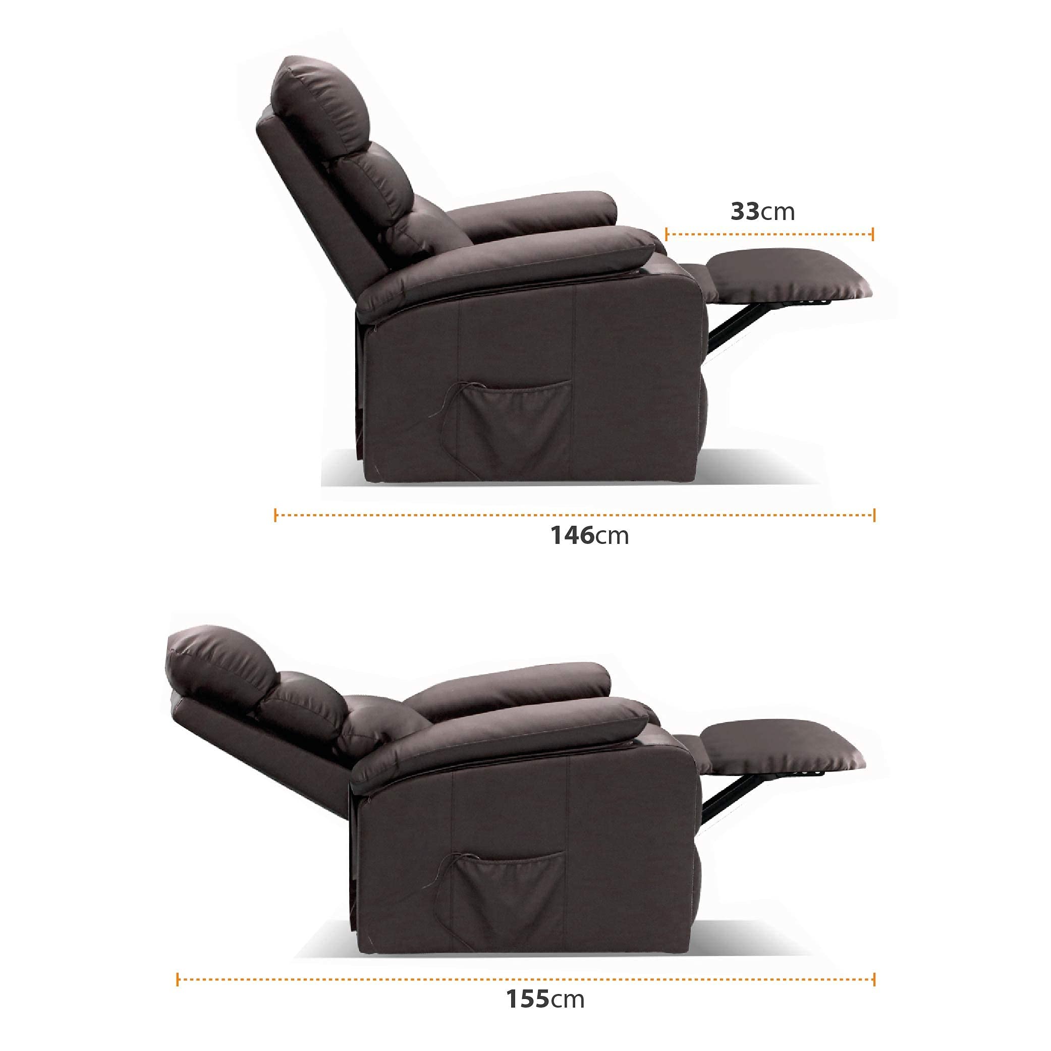 Gridinlux | Sillón Masaje Relax Extra acolchado Marrón Wengué | Reclinable | Función Calor Lumbar | 5 Modos | 8 Motores | Mando de Control | 4 zonas de masaje | Polipiel