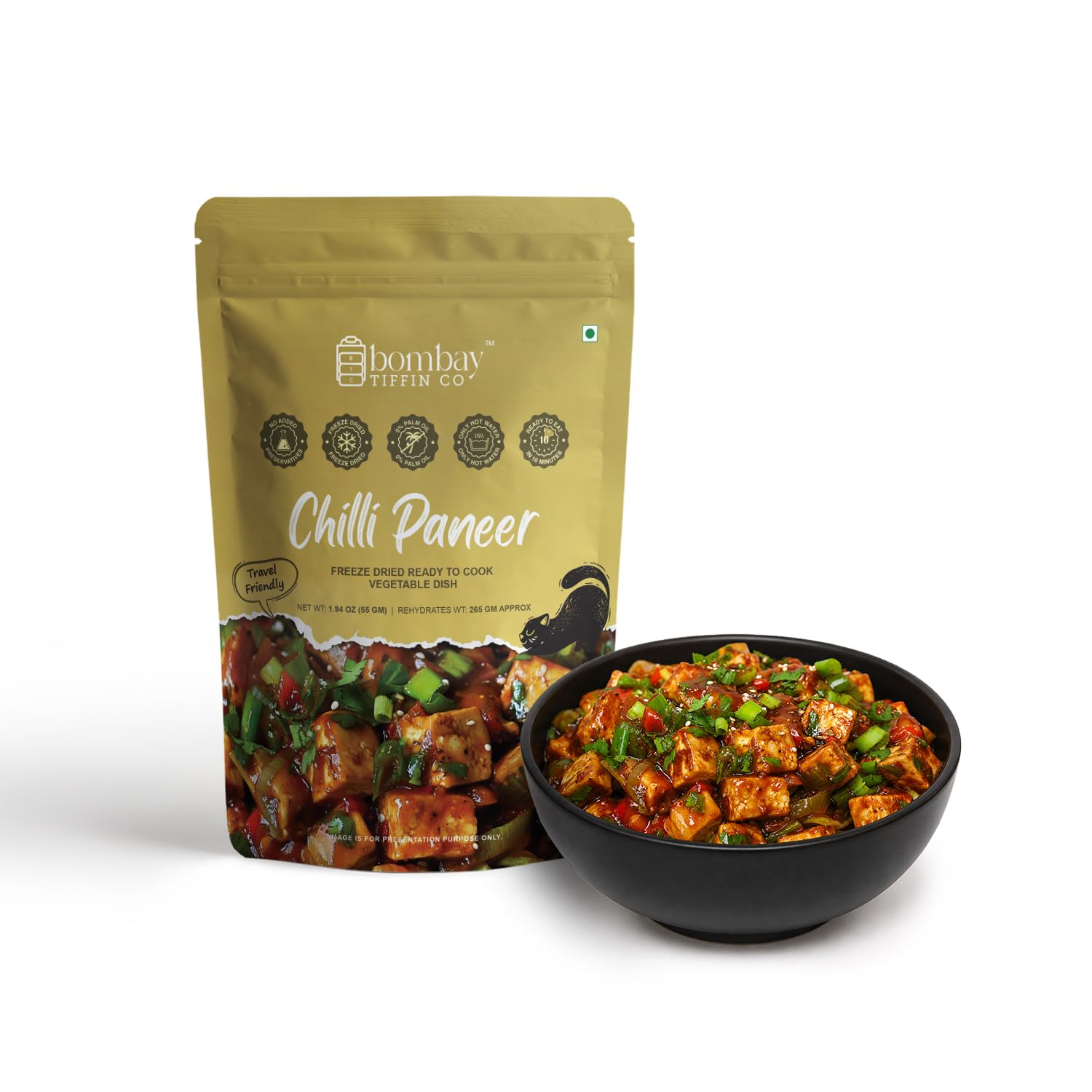 Bombay Tiffin Co Chilli Paneer Ready To Eat Instant Meal Spicy Indo Chinese Curry Soft Cottage Cheese Dish Quick Serve Food Convenient Travel Friendly Pack For Home Use 55Gm Powder |-image-13