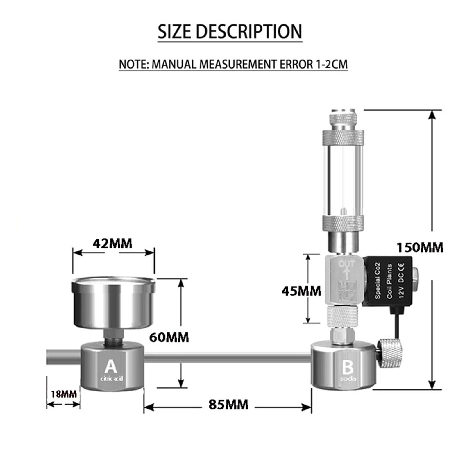 Générateur de CO2 DIY for Aquarium, diffuseur de Compteur de Bulles avec électrovanne, kit de réacteur de dioxyde de Carbone for Le contrôle des Plantes Aquatiques(B)