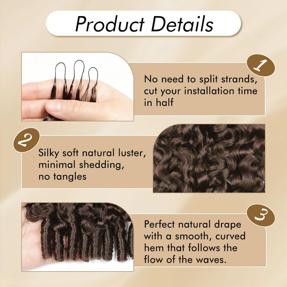 Renyarch Feather Crochet Human Hair - Extensiones de Pelo Humano Burmese Curly Pre-Separado para Mujeres Negras, 2 uds 50g Crochet Braids Water Wave Nudos Invisibles, 18 Pulgadas 4# Marrón