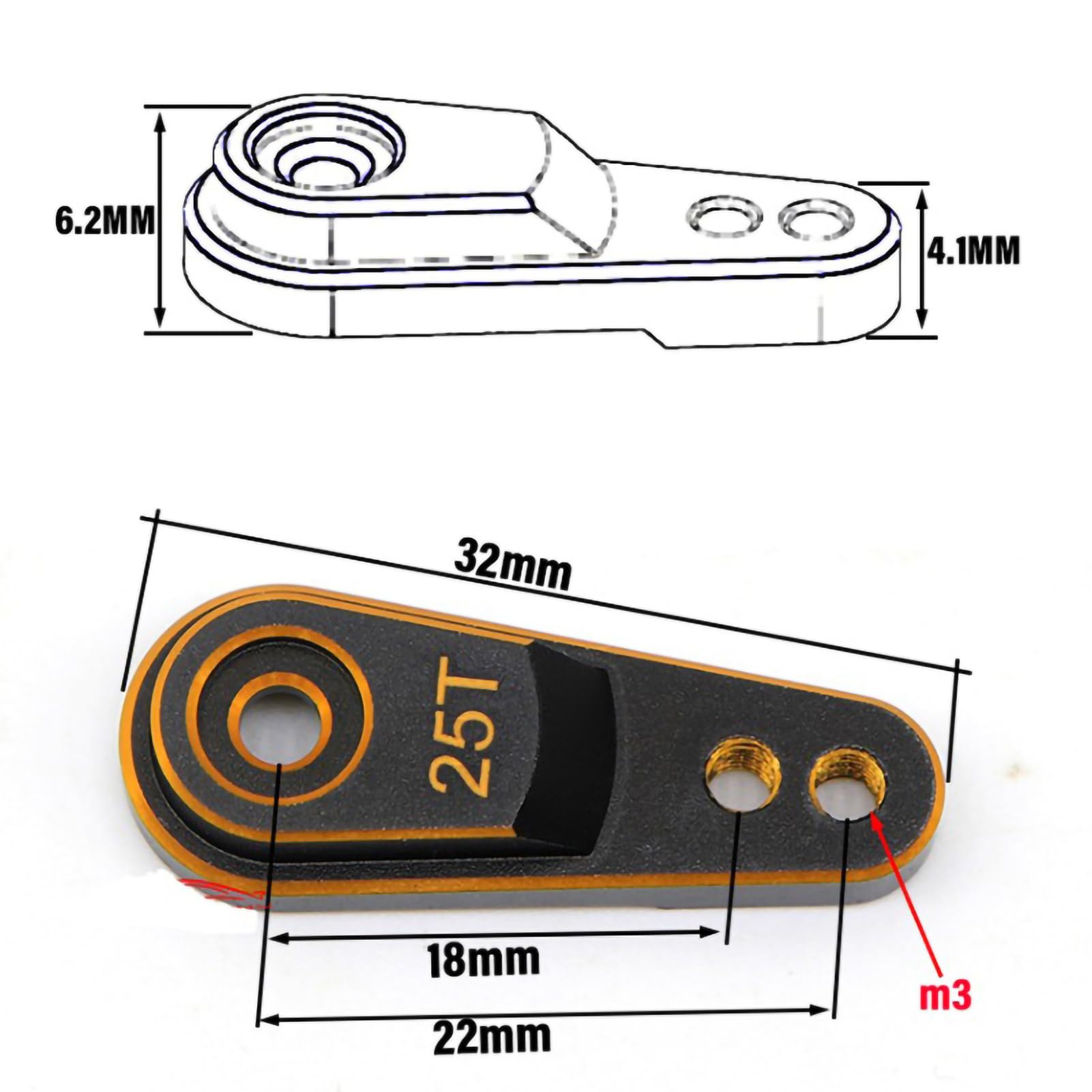25T Servo Horn Arms Metal RC Servo Horns Multi-Purpose Steering Gear Arm Bidirectional Servo Arm Black Red & Black Gold (2 PCS)