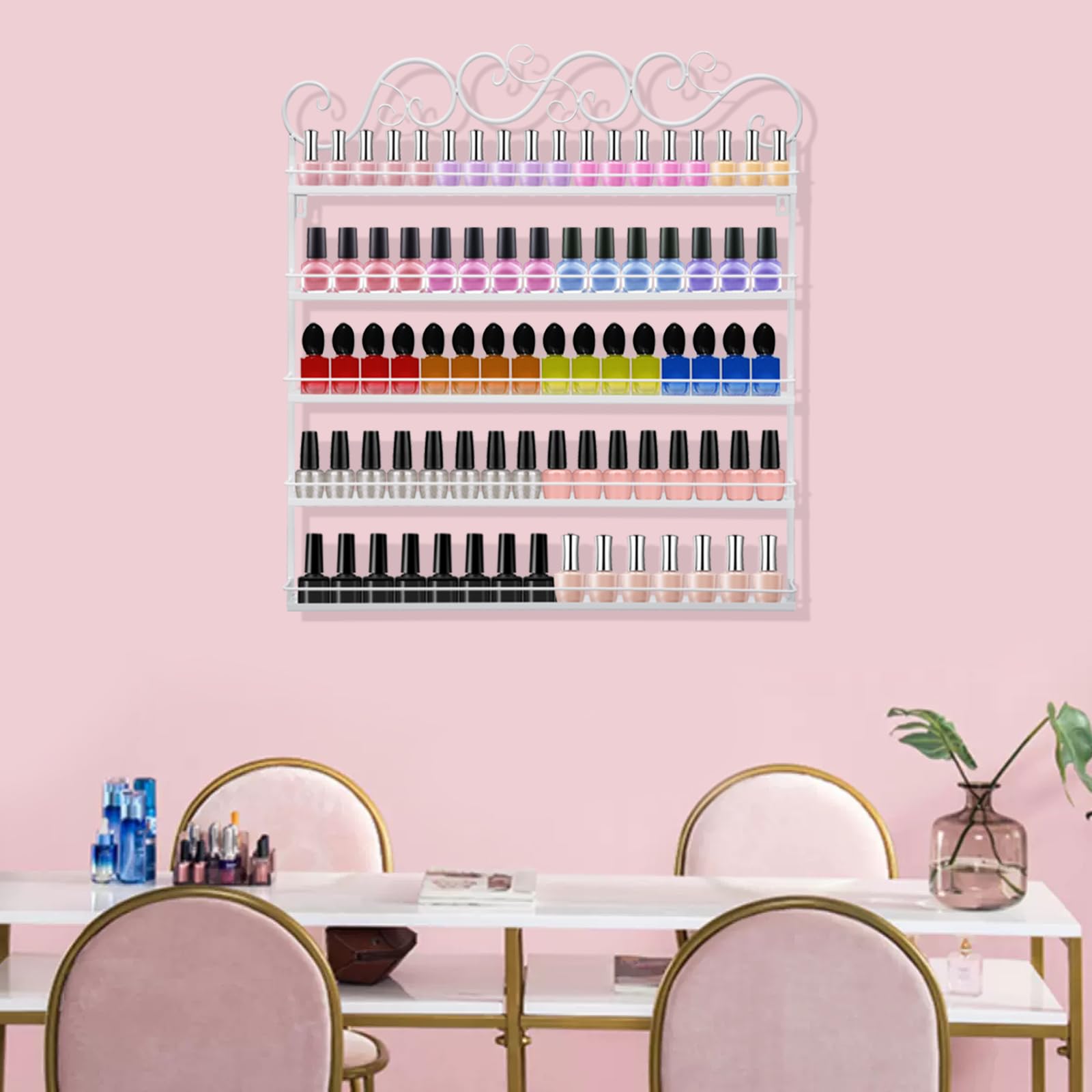 Soporte para esmalte de uñas de 5 niveles, soporte para esmalte de uñas, organizador de pared de metal para esmalte de uñas (blanco)