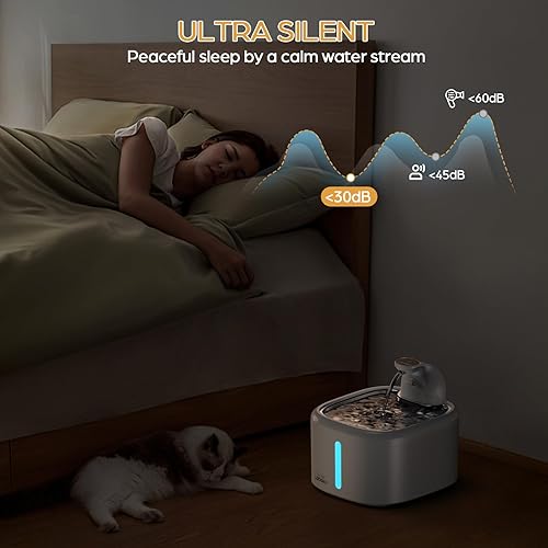 Miniatura 5 de Fuente de agua inalámbrica para gatos, fuente para gatos de 118 onzas3.5 L con bandeja de acero inoxidable, ultra silenciosa con sensor de