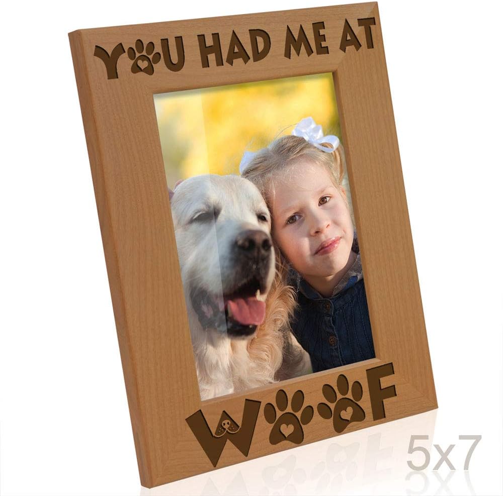 KATE POSH - You had me at Woof - Dog Paws Engraved Natural Wood Picture Frame, New Puppy, Memorial, Best Dog Ever Gifts (5x7-Vertical)