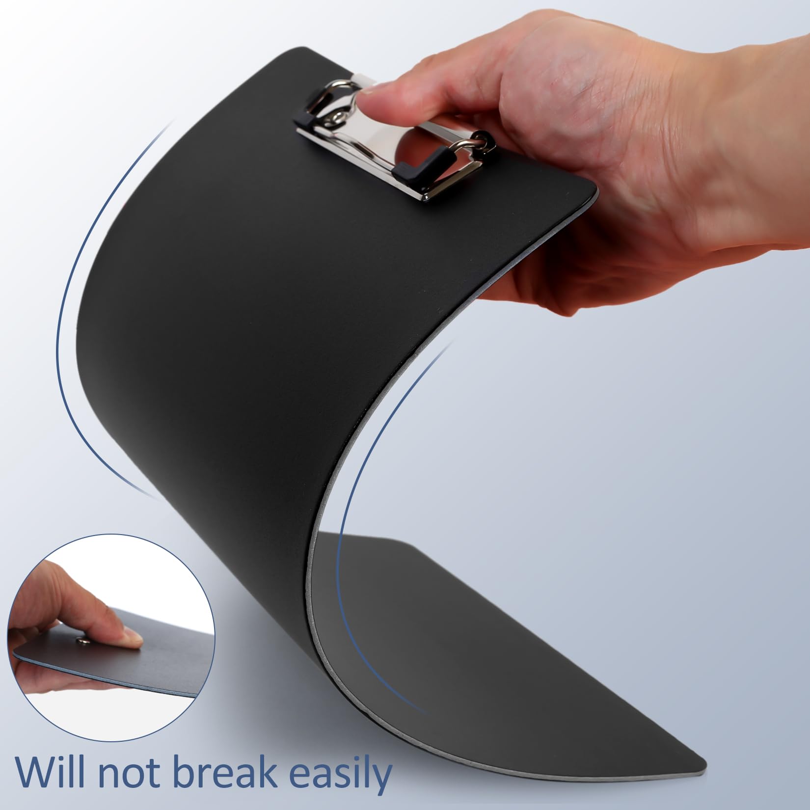 6 Pcs Portapapeles con Pinza A4, Carpeta con Pinza, Carpetas de Plastico con Gancho para Estudiantes, Profesores, Material de Oficina (negro)