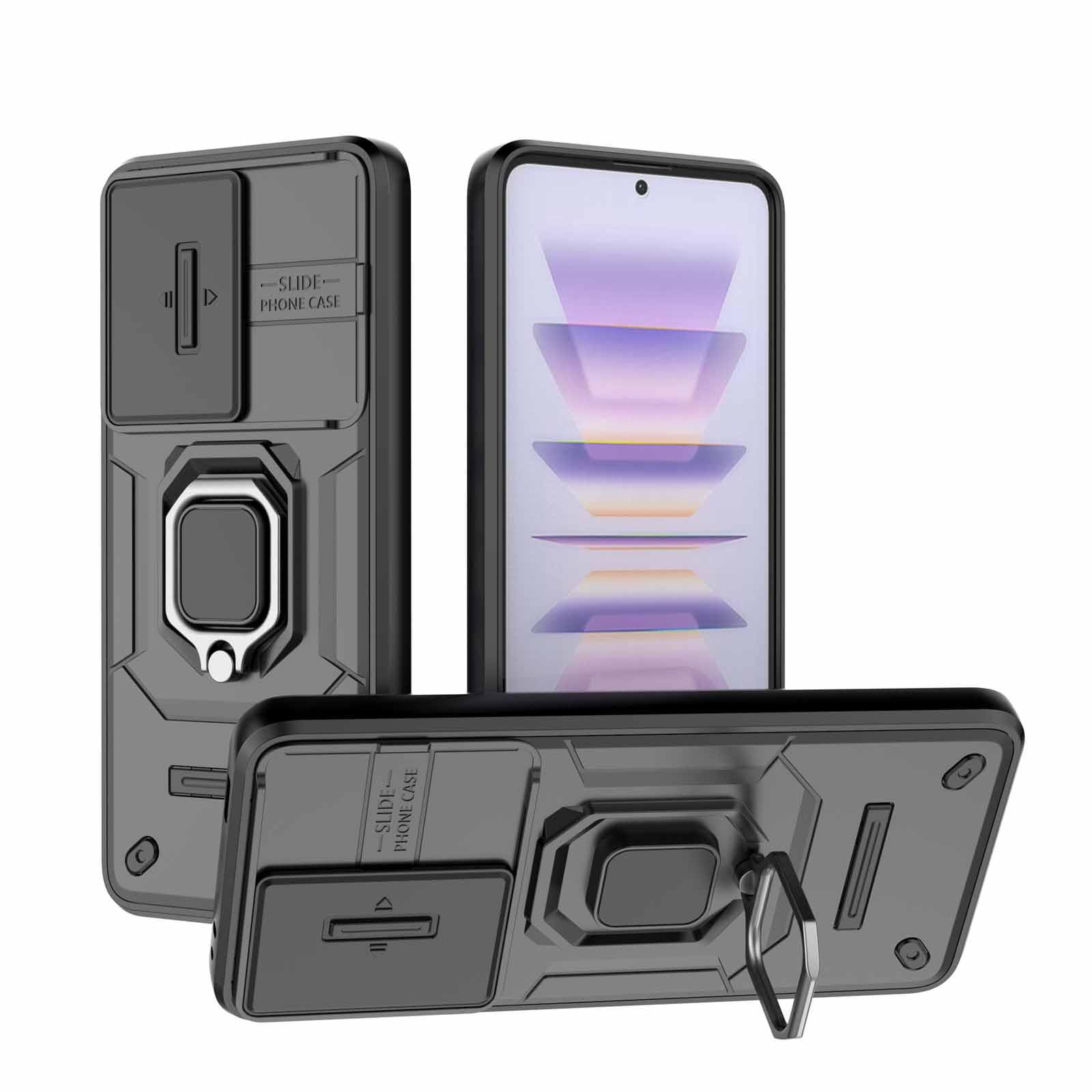 HAOYE Custodia Per Xiaomi Poco F5 Pro: Con Anello Rotante E Protezione Fotocamera Scorrevole, Nera - 3