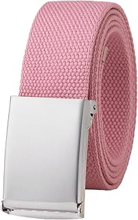 [FUAUFAS] Falari Canvas Web Belt Fully Adjustable Cut to Fit Golf Belt Flip Top Buckle, 1pk Silver Buckle - Pink, Fit waist 29-47"