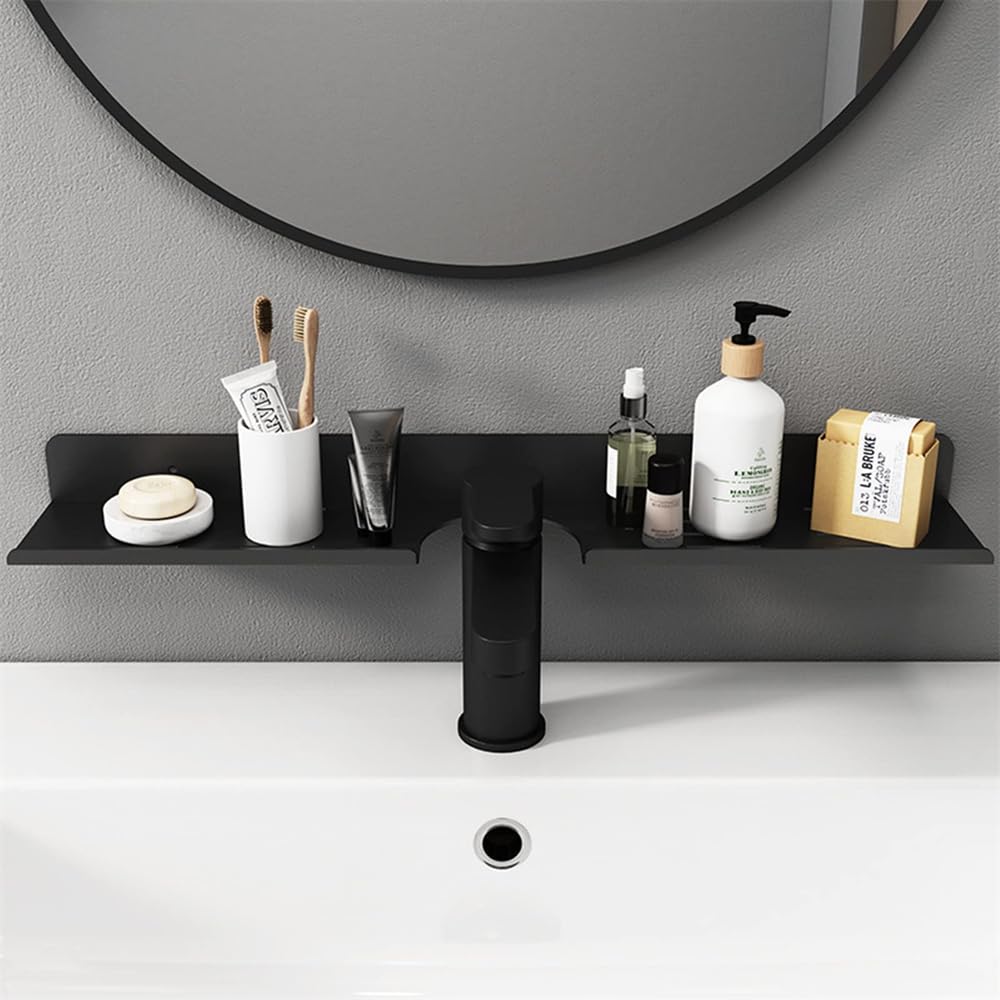 Azonee Bathroom Shelf, Acrylic Bathroom Shelf Organizer Over the Faucet, Over the Sink Shelf Bathroom Decor, Wall Mounted No Drilling Carbon Steel Shower Shelves, Suitable for Bathroom, Kitchen