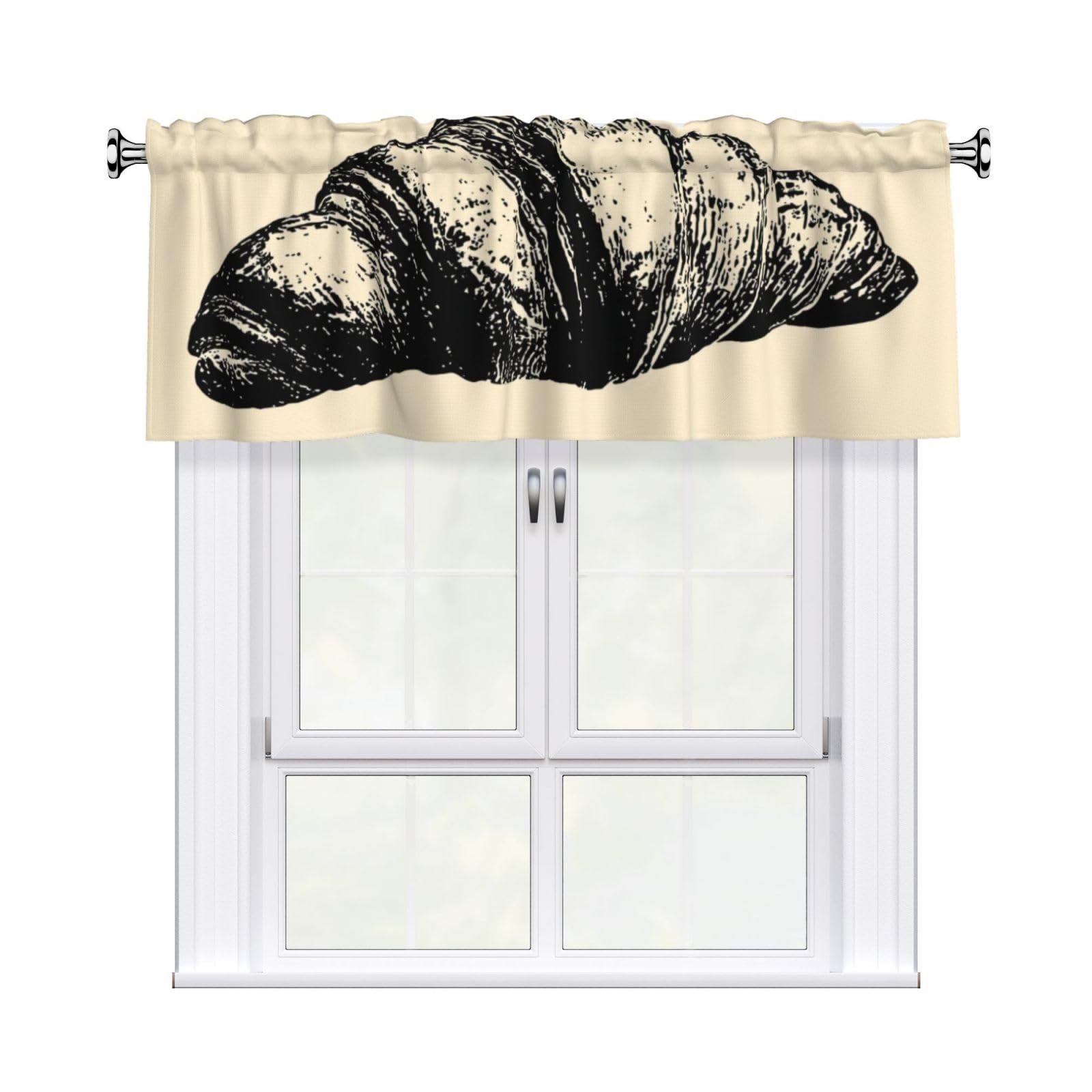 Woshuwo Croissant Black And White Valances For Windows Rod Pocket Window Treatment Short Curtains For Kitchen Living Room Bedroom Decor 54x18in
