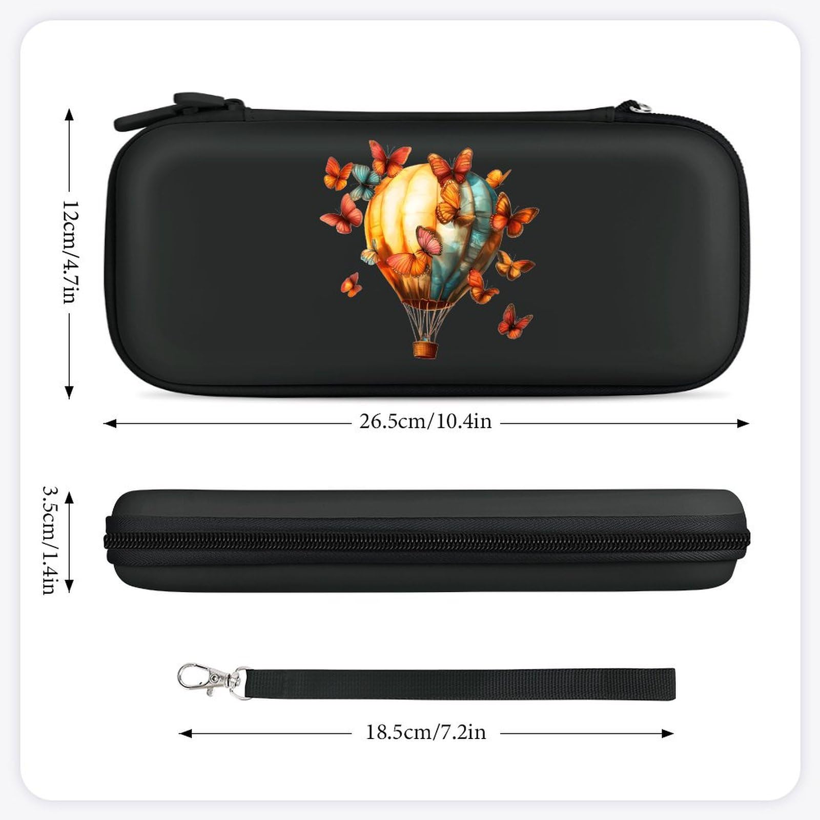 Butterfly Hot Air Balloon Compatible with Switch Carrying Case Hard Travel Game Bag Pouch with 15 Games Accessories Black-style