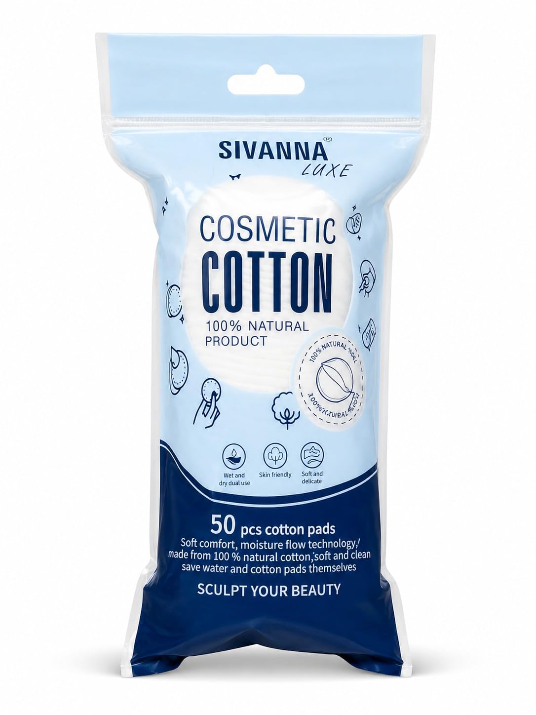 SIVANNA LUXE Cosmetic Cotton Pads (50 Pieces) | 100% Natural Cotton | Soft & Lint-Free Cotton Rounds | Makeup Remover Pads for Face, Toner, Cleansing & Nail Polish Removal | Wet & Dry Use-image-40