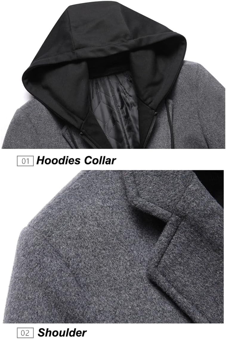 Haitpant Winter Men's Hooded Wool Jackets Middle Long Scarf Collar Cotton Thick Woolen Coat Luxurious Trench Outerwear