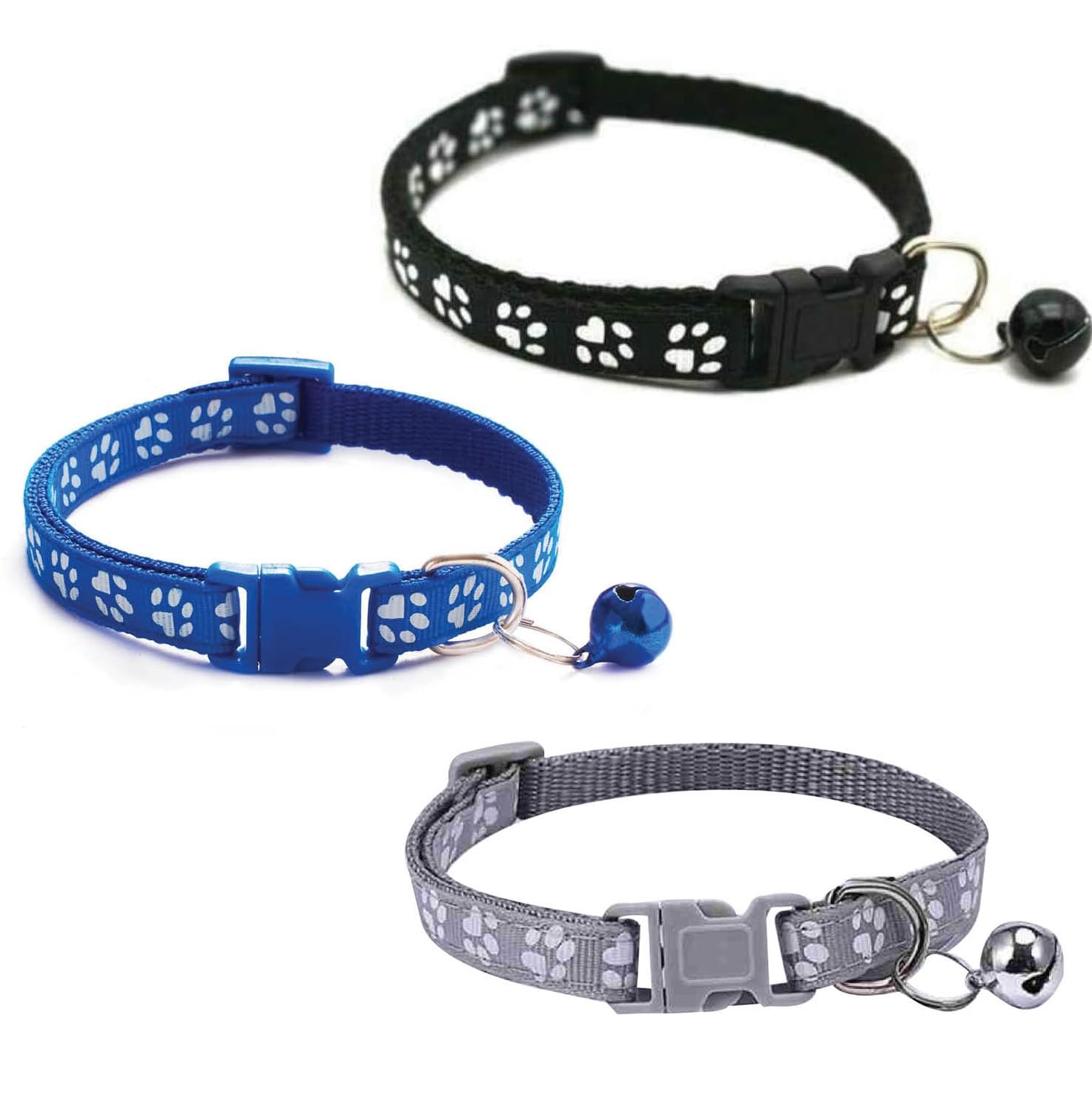 Litvibes Cat Collars Set of 3 with Bell,Kitten & Small Dogs Soft Adjustable Collar Safe,Solid & Protection Breakaway for Cats & Puppies,Cute Kitty with Paw Print-(Black,Dark Blue,Grey) (B0D1CH2YLT) Amazon Price History, Amazon Price Tracker