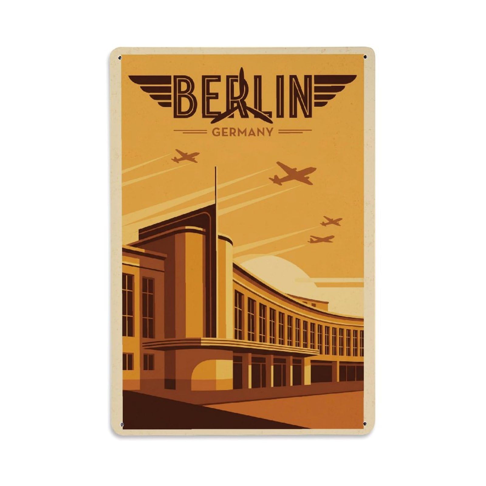 Gead 8X12inch Style Vintage Travel Berlin Germany Amber Metal Tin Sign