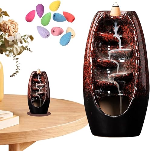 Miniatura 8 de Quemador de incienso de cerámica con 10 conos, decoración de cono de incienso en cascada con alfombra, adorno de aromaterapia, decoración del hogar