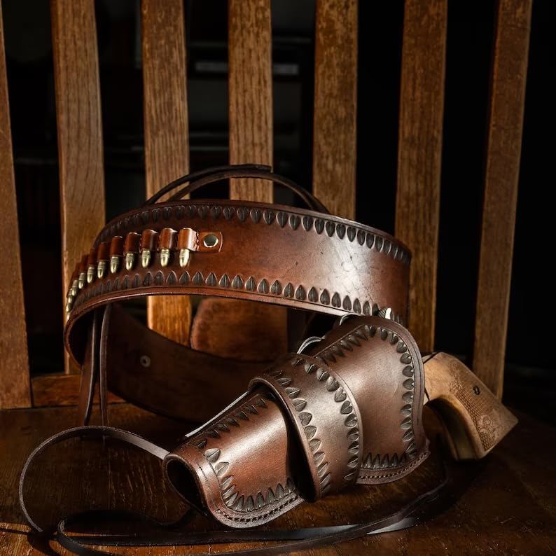 Western Rig Ammo Belt with Holster Pistol Revolver Holder Gun Case Cartridge Belts.44/.45