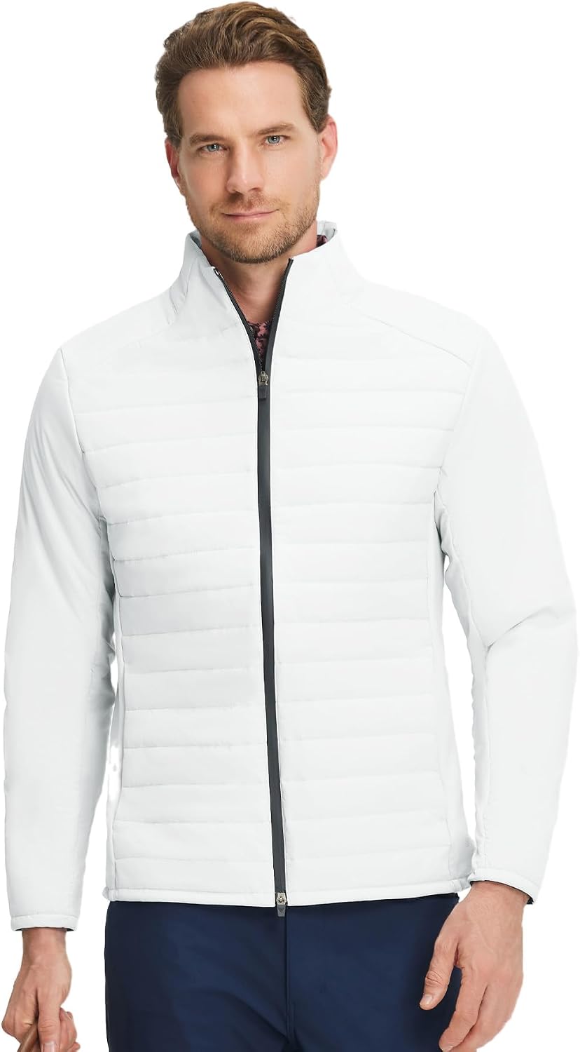 M MAELREG Men's Quilted Puffer Golf Jacket – Insulated Winter Outerwear, Stand Collar, Full Zip, 5 Pockets & 4-Way Stretch