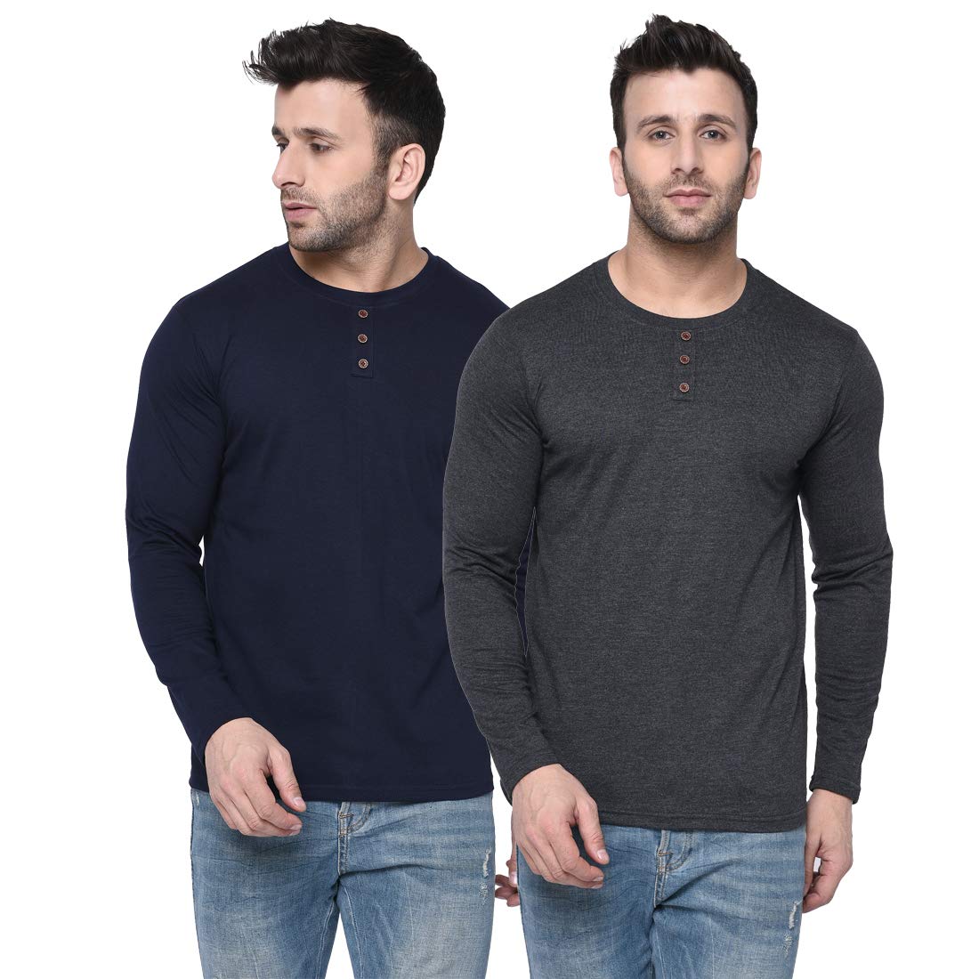 London HillsMen Solid Full Sleeve Cotton Blend Round Neck Regular Fit T-Shirt (Pack Of 2)