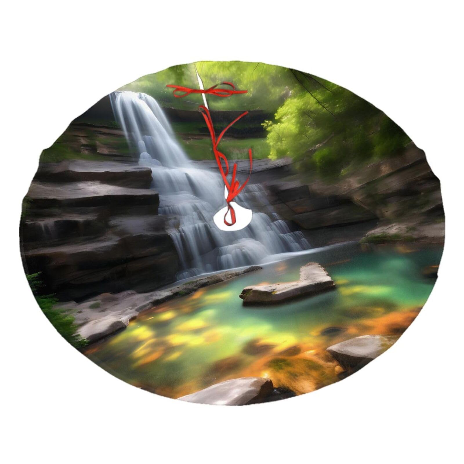 Waterfall Views Printed Christmas Tree Skirt Christmas Plush Tree Skirt 36 inches (about91 cm) ChristmasIndoor and Outdoor
