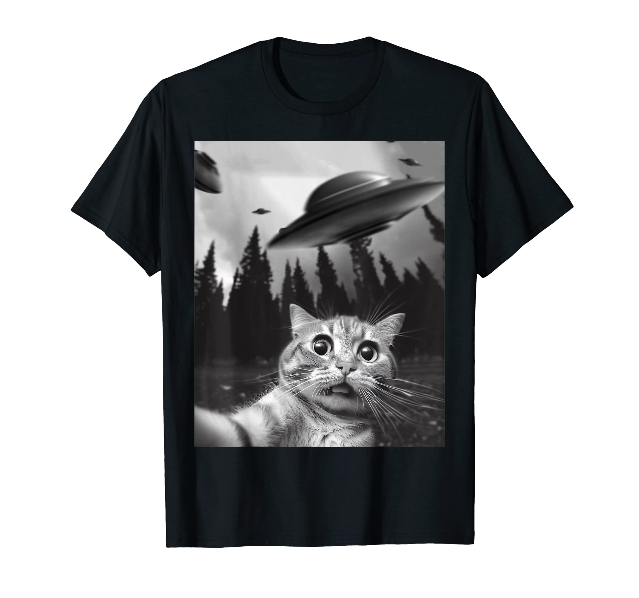 Funny Cat Selfie with UFOs T-ShirtOEKO-TEX STANDARD 100