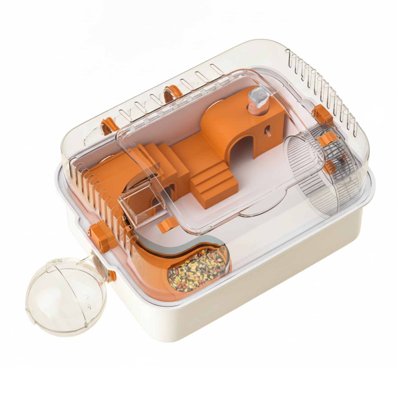 KESOTO Jaula para Hámster con Accesorios Completos Transparente con Tobogán y Rampa Plástico Resistente Acuado para Roedores Domésticos, Estándar con Rueda Grande Mejorada 16.5cm Y Baño Externo