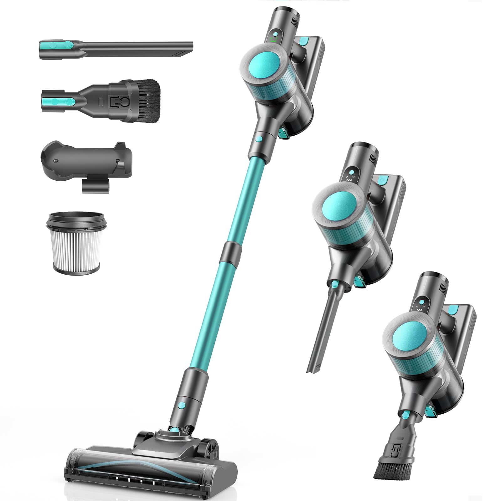 Aspirateur Balai sans Fil 45KPa, Aspirateur sans Fil Puissant, 50 Min Autonomie, Batterie Amovible, Brosse Anti-Enchevêtrement LED, Aspirateur Léger pour Poils d'animaux, Tapis, Sols Durs Canapé