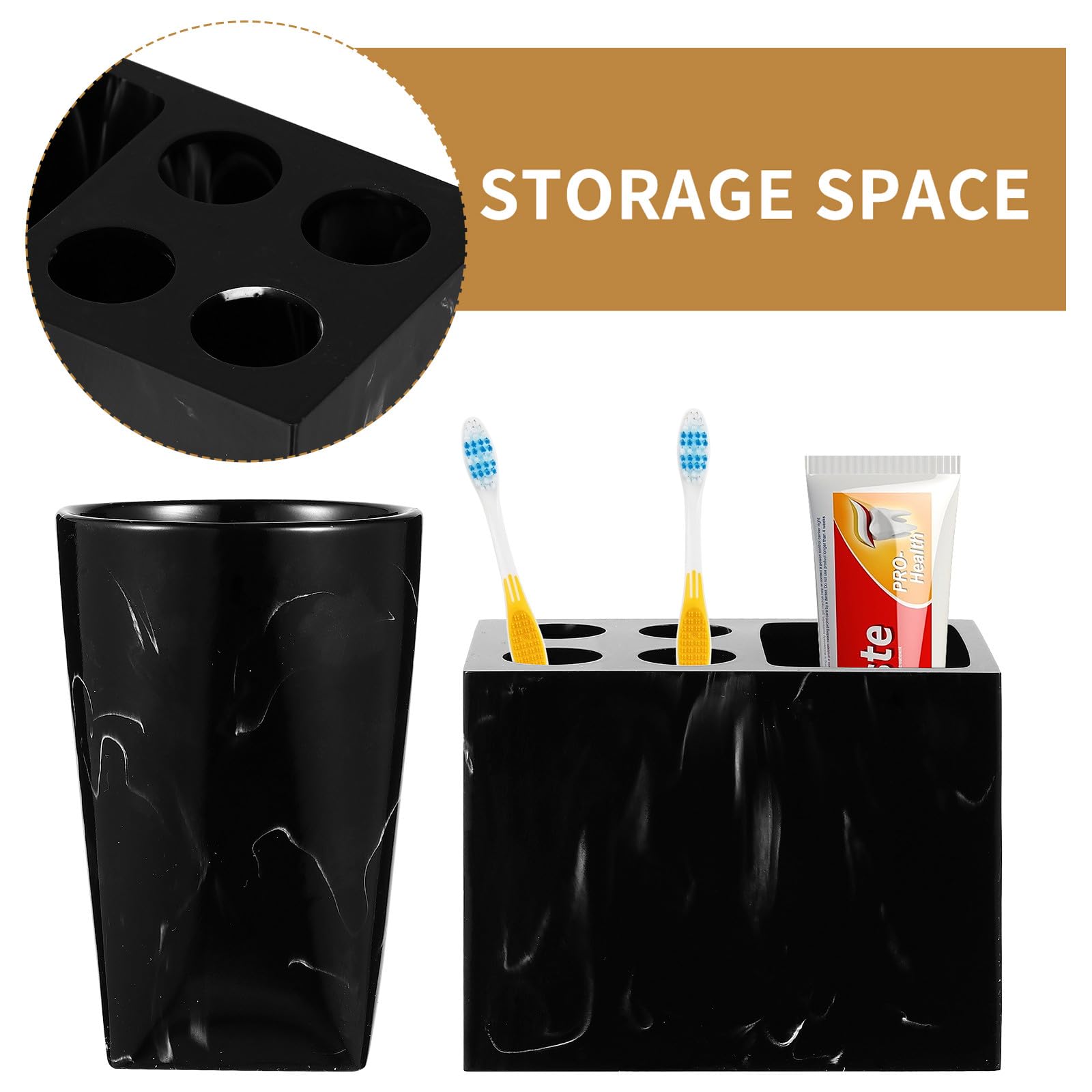 PRETYZOOM Conjunto de Accesorios para Baño Estilo Mármol Dispensador de Jabón, Soporte para Cepillos de Dientes y Botella de Mano, Material Resina Fácil de Limpiar y Diseño Cómodo